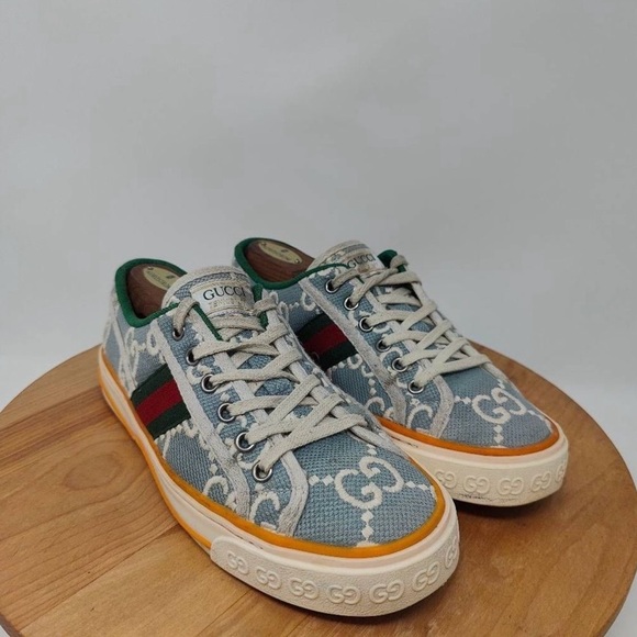 Gucci Shoes - Gucci Blue and Orange Canvas Sneakers